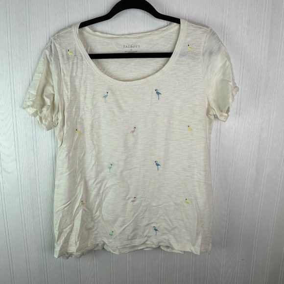 Talbots Cream Flamingo short sleeve t-shirt‎ size Medium - Picture 1 of 4